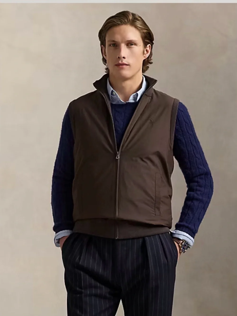 Men’s Polo Ralph Lauren Hybrid Full Zip Sweater Vest Brown